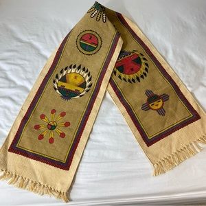 Vintage El Paso Saddle Blanket Co Table Runner Folk Art Southwestern Faces